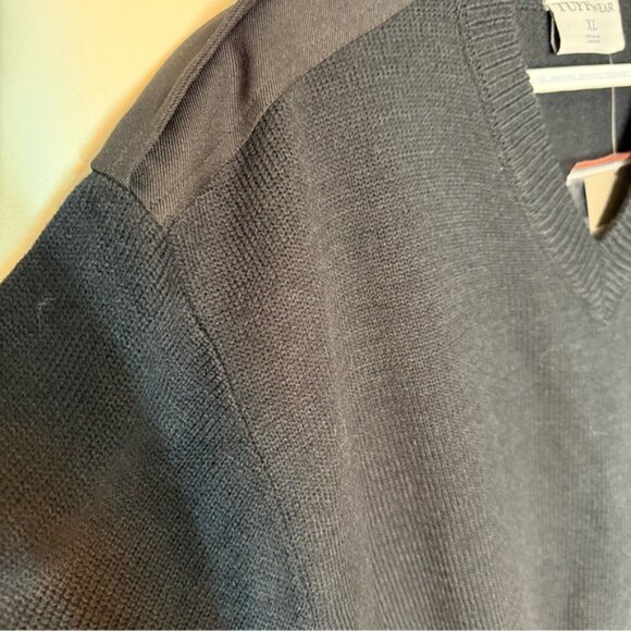 TUFFWEAR New Mens Knit Military Sweater Button Epaulets Shoulders Elbows Navy - Picture 6 of 13